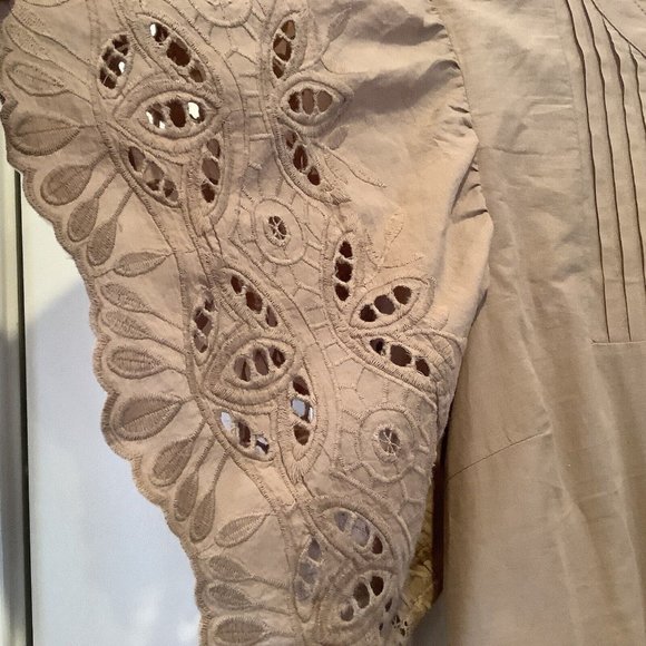 Free/Quent Dress Size Large Silver Mink Tan Brown 100% Cotton Eyelet Sleeves - Picture 5 of 16
